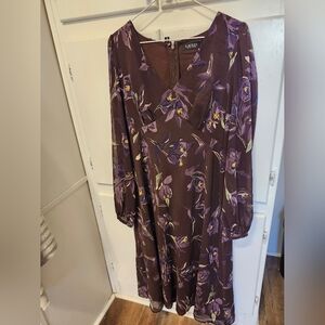 Lauren Ralph Lauren Women's Multi Floral Crinkle Georgette Dress Size 12P